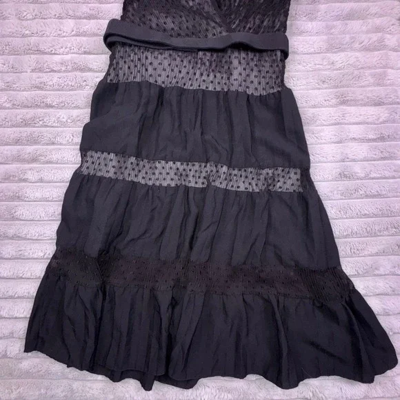 Sandro Paris Women's Small Black Swiss Dot Tiered Ruffle Dress Coquette Luxury - Picture 4 of 15